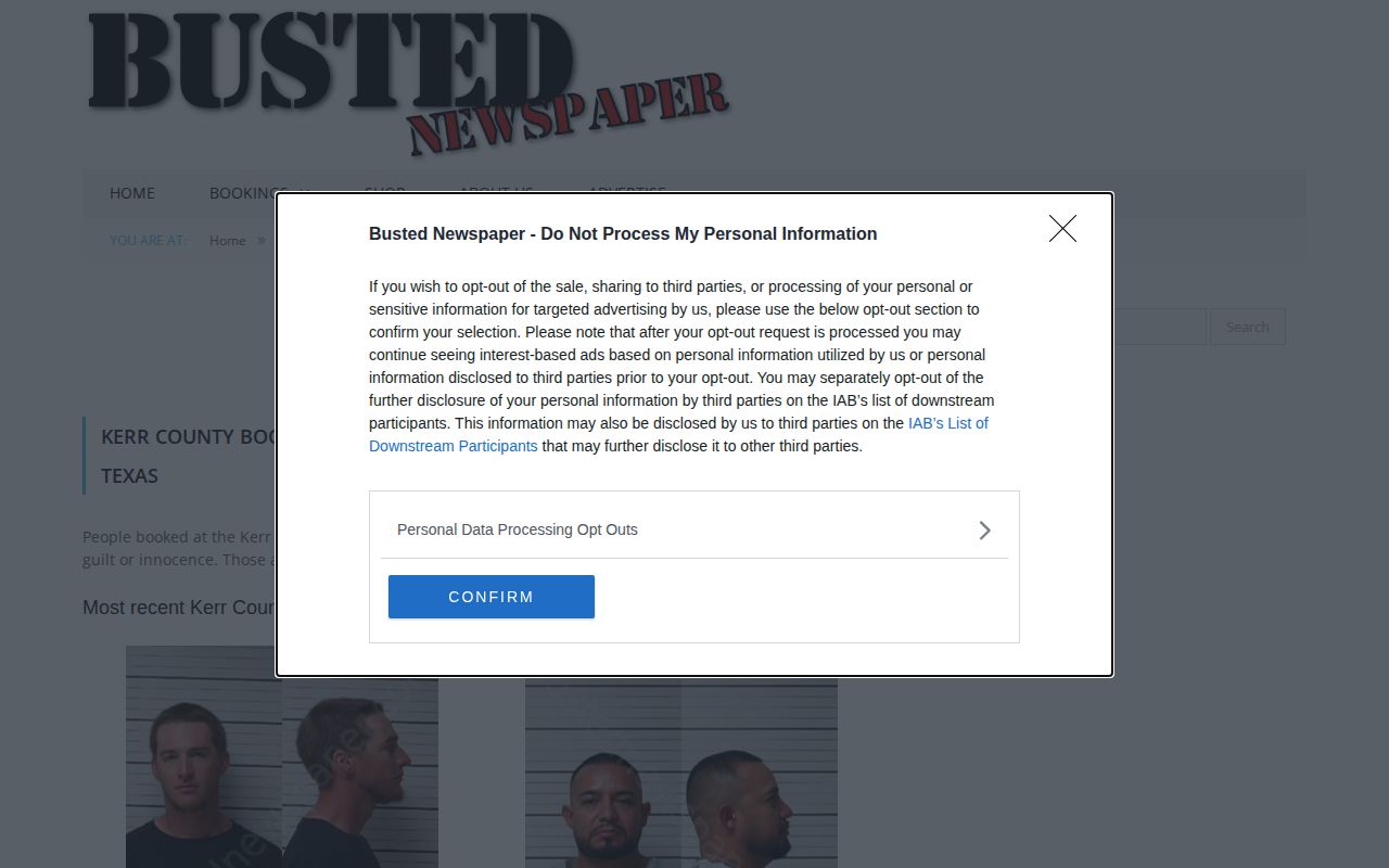 Kerr County unofficial secondary mugshot archive interface for booking record context