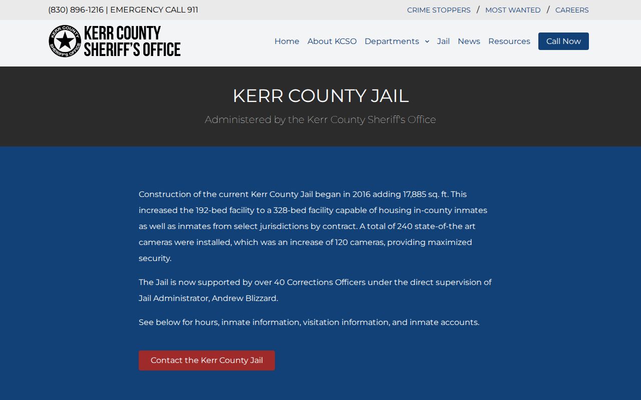 Kerr County Jail booking record entry point for Kerr County arrest records