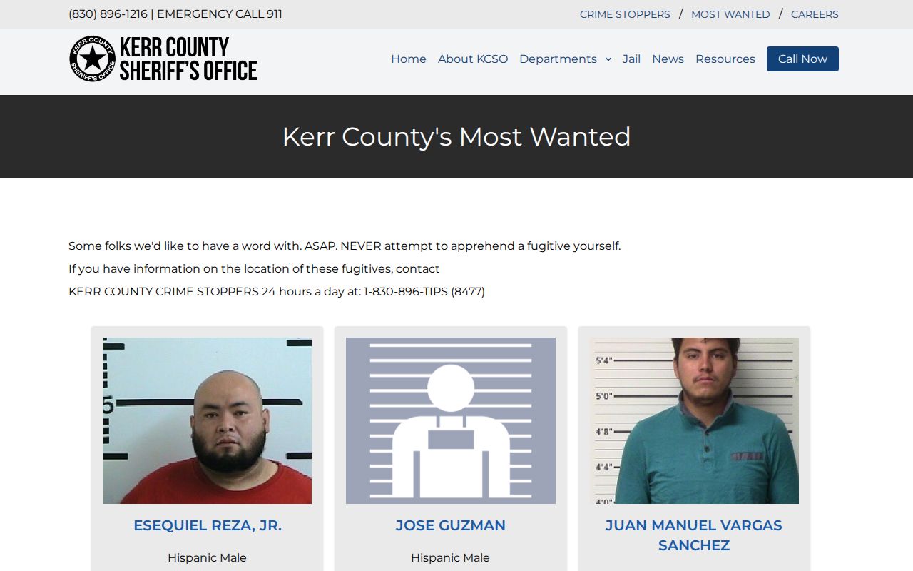 Kerr County official most wanted notice interface from KCSO